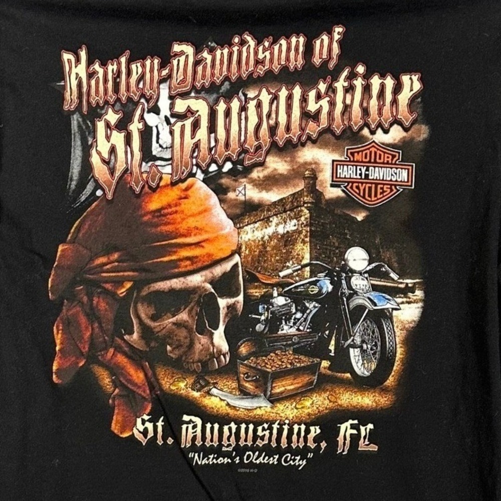 Harley Davidson St Augustine FL‎ Pirate Motorcycle Graphic T Shirt Mens Size M
